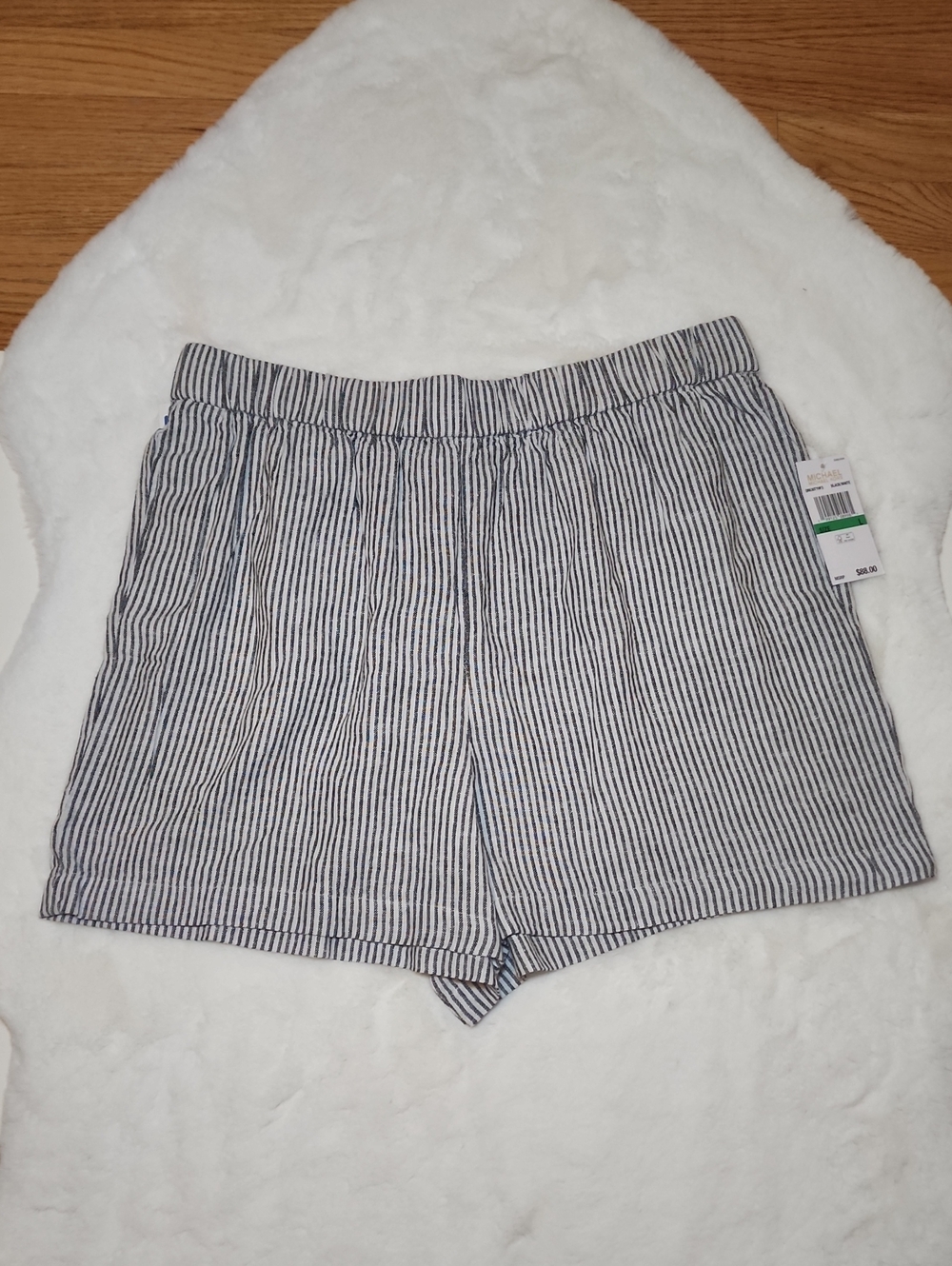 MICHAEL Michael Kors Black & White Vertical Striped High-Waist Shorts Size L NWT